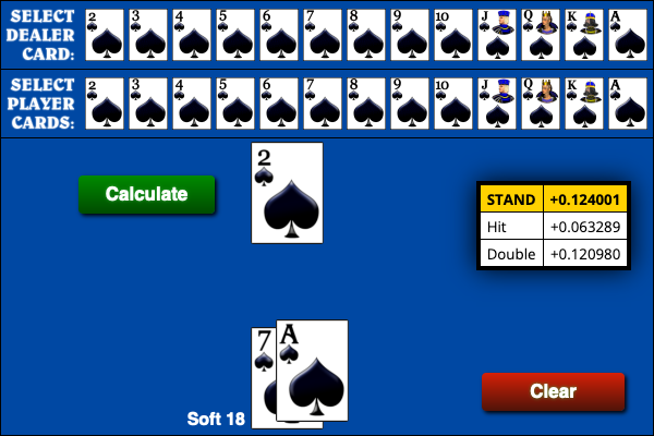 Wizard of Odds Blackjack Hand Calculator Dealer 2 against soft 18.png